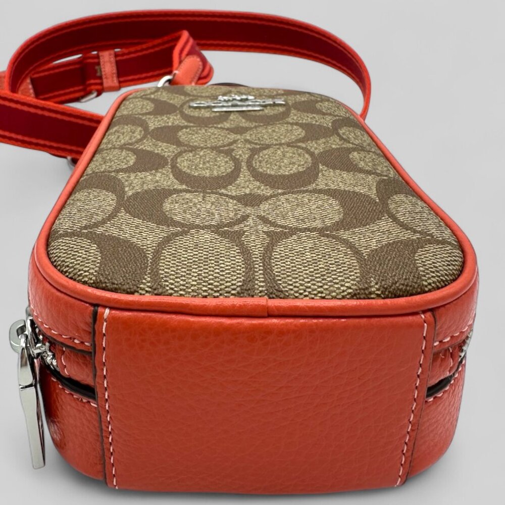 💰SALE💰 NWOT Eva Phone Crossbody in Signature Canvas - Silver/Khaki/Tangerine - Picture 6 of 13